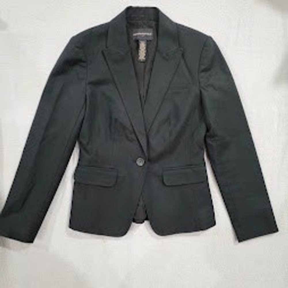 Banana Republic Black Stretch Cotton Blazer Single Button Work Jacket